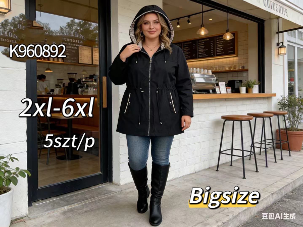 Kurtki damskie cienki Roz 2XL-6XL, 1 Kolor .Paczka 5 szt